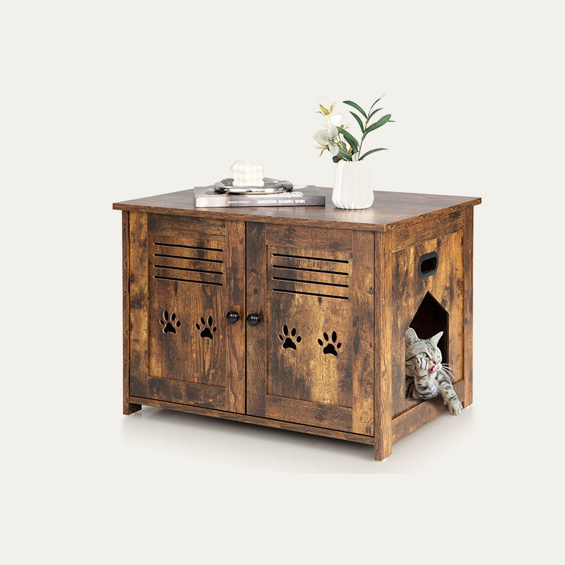 Double Door Cat Litter Box Enclosure with Side Entrance