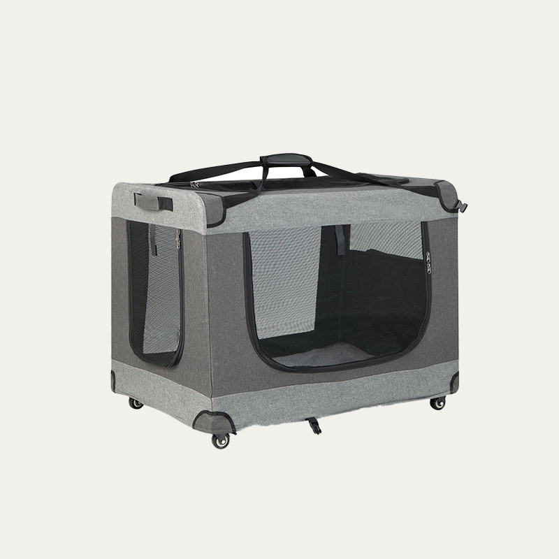 3-Door Folding Cat Carrier with Wheels and Removable Mat