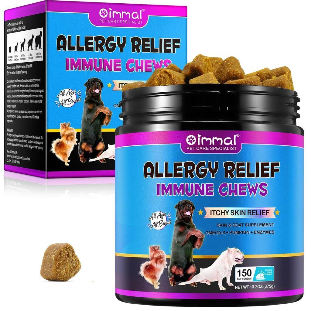 Dog Allergy Itchy Relief - 150 Immune System Support Chews with Duck Flavour